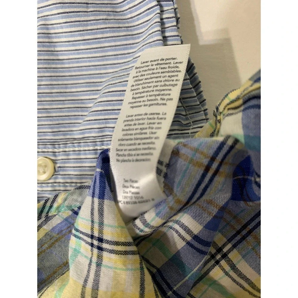 Carters Toddler Button Down Shirts Lot‎ of 2 Plaid Striped 12M 18M Blue Yellow